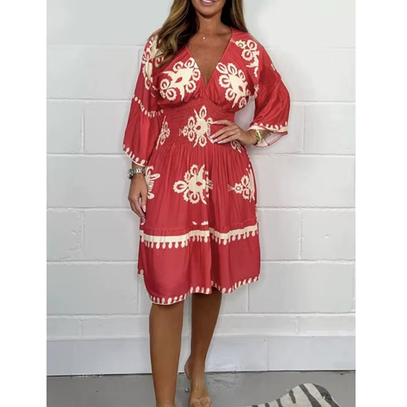 Elegant V-Neck Midi Dress – Effortless Grace for Every Occasion