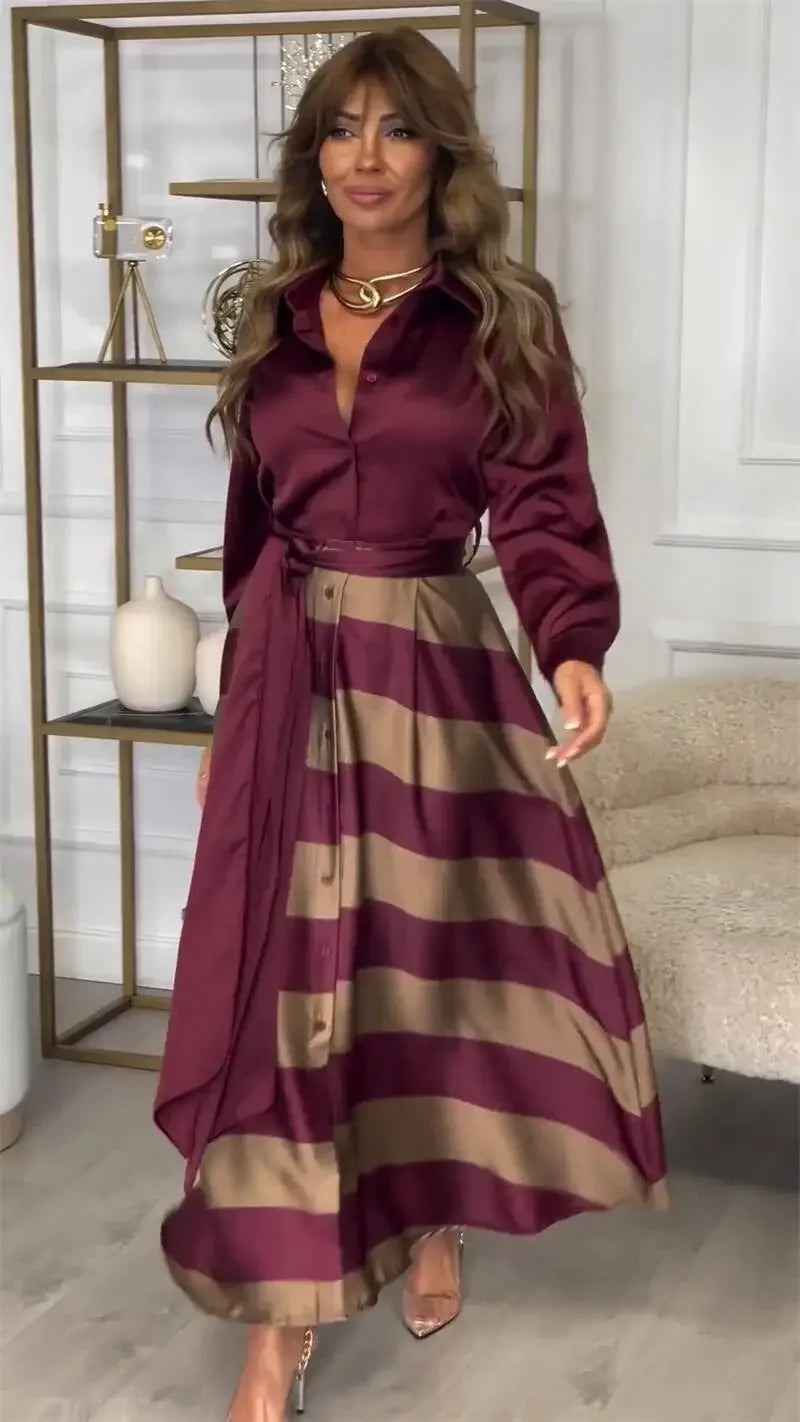 Elegant Grace: Striped Lace-Up Abaya Dress for Modern Muslim Women