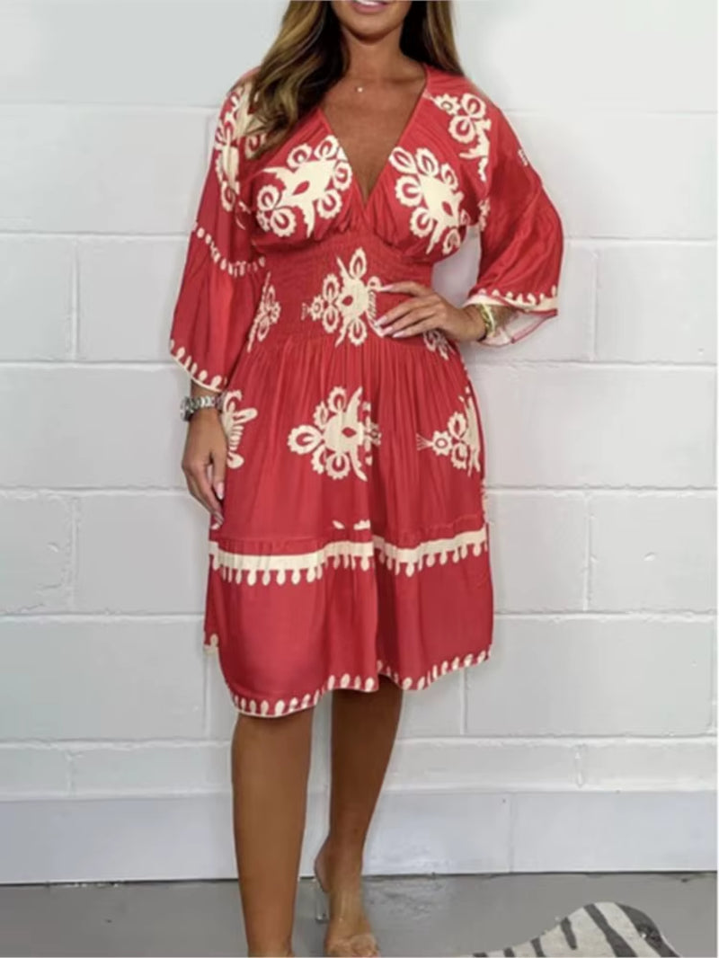 Elegant V-Neck Midi Dress – Effortless Grace for Every Occasion