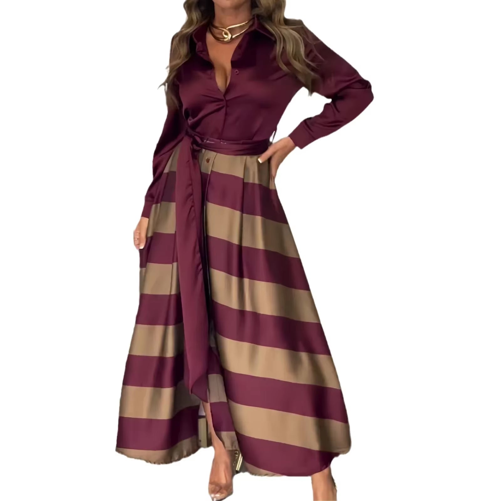 Elegant Grace: Striped Lace-Up Abaya Dress for Modern Muslim Women